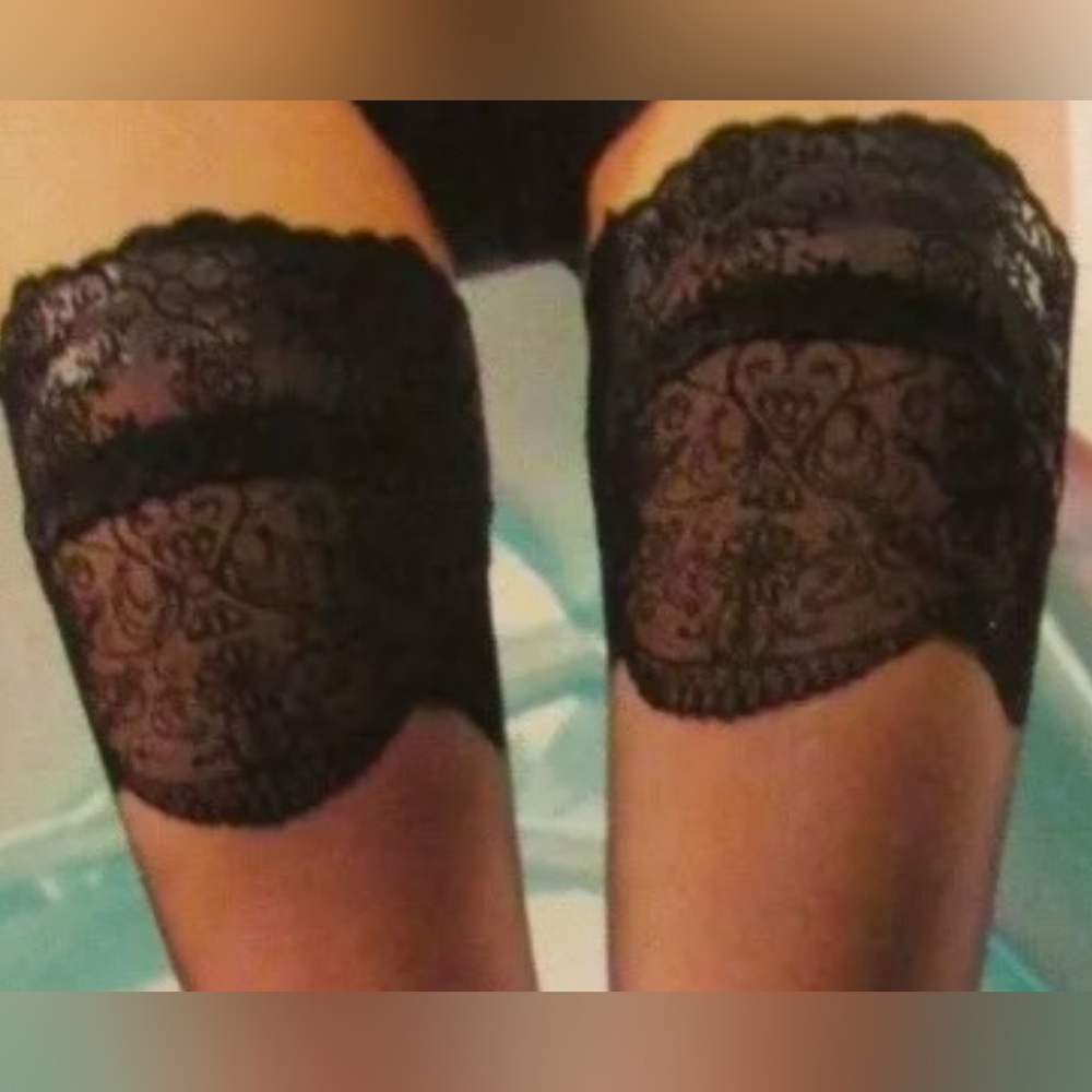 Thigh high stay ups baroque otk pantyhose stockings black burlesque lingerie